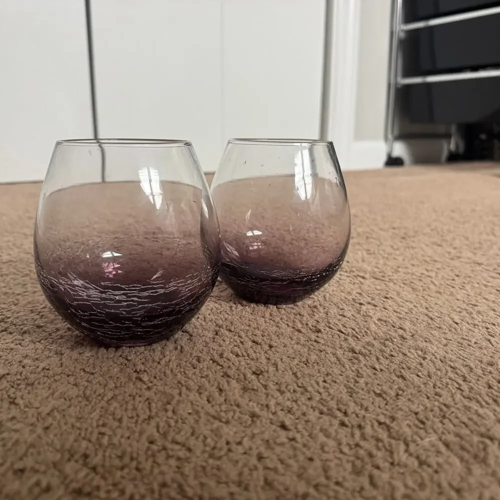 Pier 1 Crackle Purple Amethyst Stemless Wine Glasses